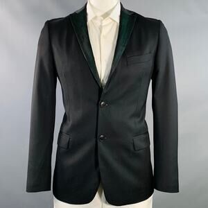 ROMEO GIGLI Size 42 Black Green Contrast Trim Virgin Wool Sport Coat